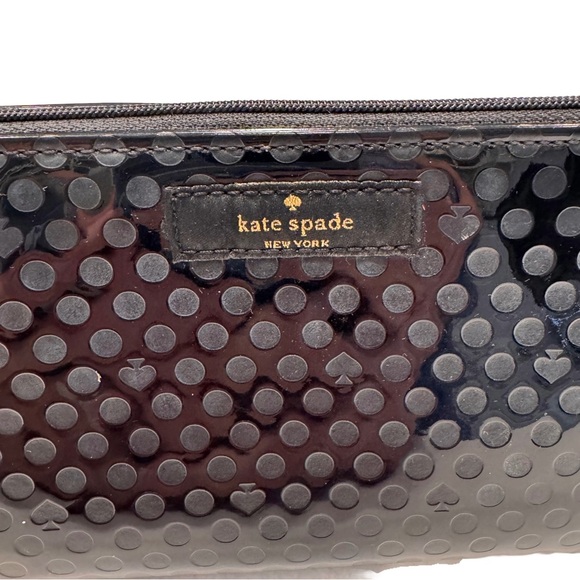 Kate Spade Black Patent cosmetic Pouch/bag NEW zip close, pink interior - Picture 2 of 13